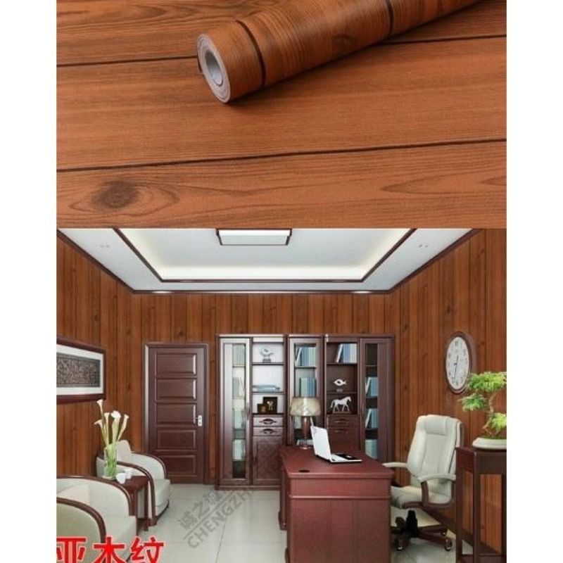 wallpaper dinding kayu / Wallpaper sticker dinding papan kayu coklat garis hitam