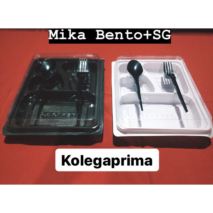 MIKA BENTO SEKAT 4 DENGAN SENDOK GARPU/ TRAY BENTO SG ISI 50PCS