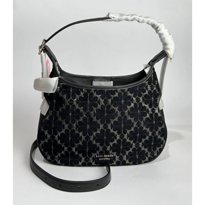 KS Spade Flower Jacquard Stripe Penny Hobo Black Spade/katespade ori/authentic bag