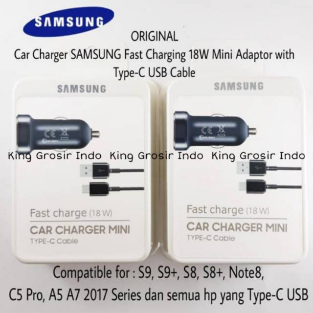 Car Charger Samsung Fast Charging 18 W S8, S8+, S9, S9+, S10, S10+, Note8 Note9 Type C Original 100%