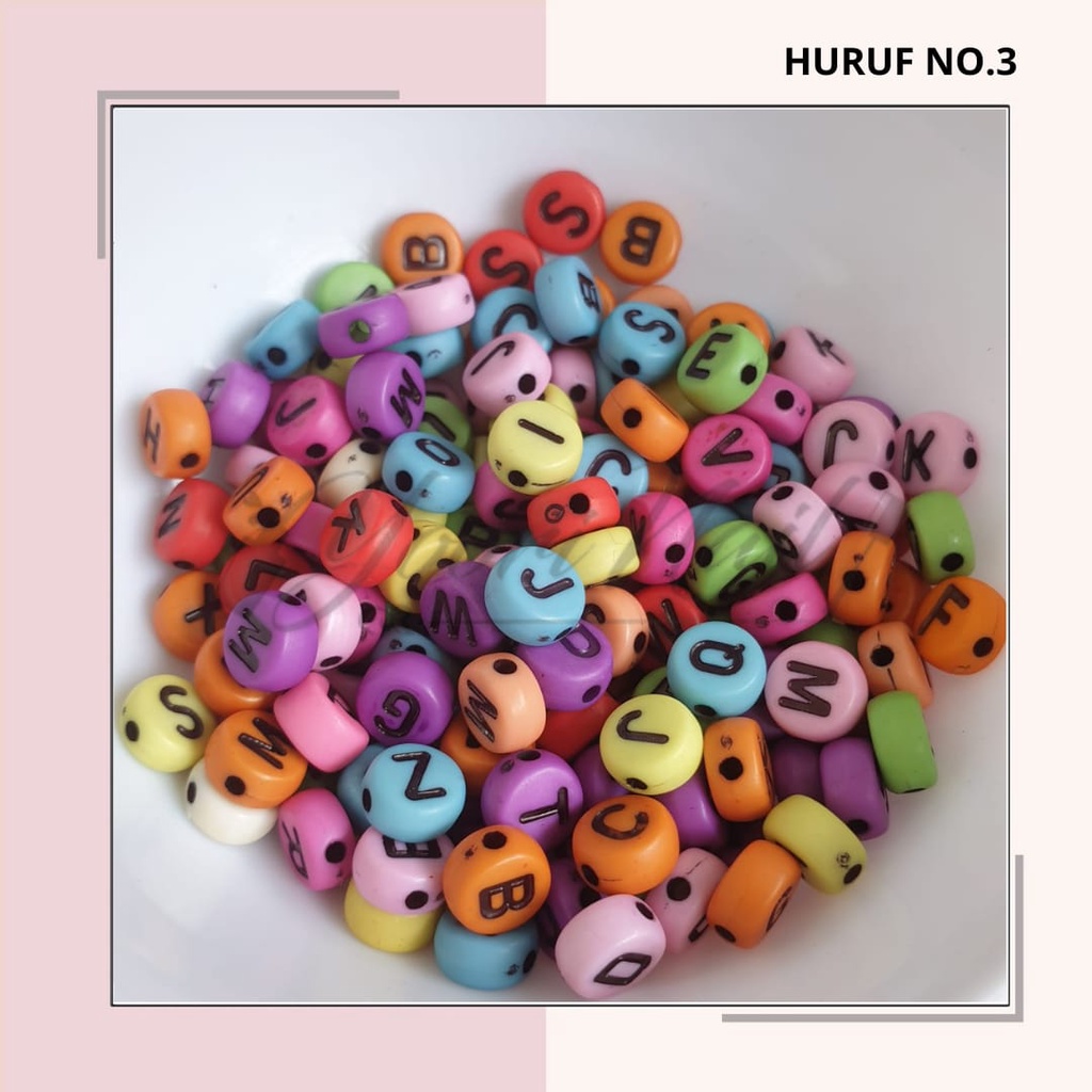 200-250pcs Manik huruf beads letter kotak bulat rainbow alphabet alfabet manik gelang strap masker