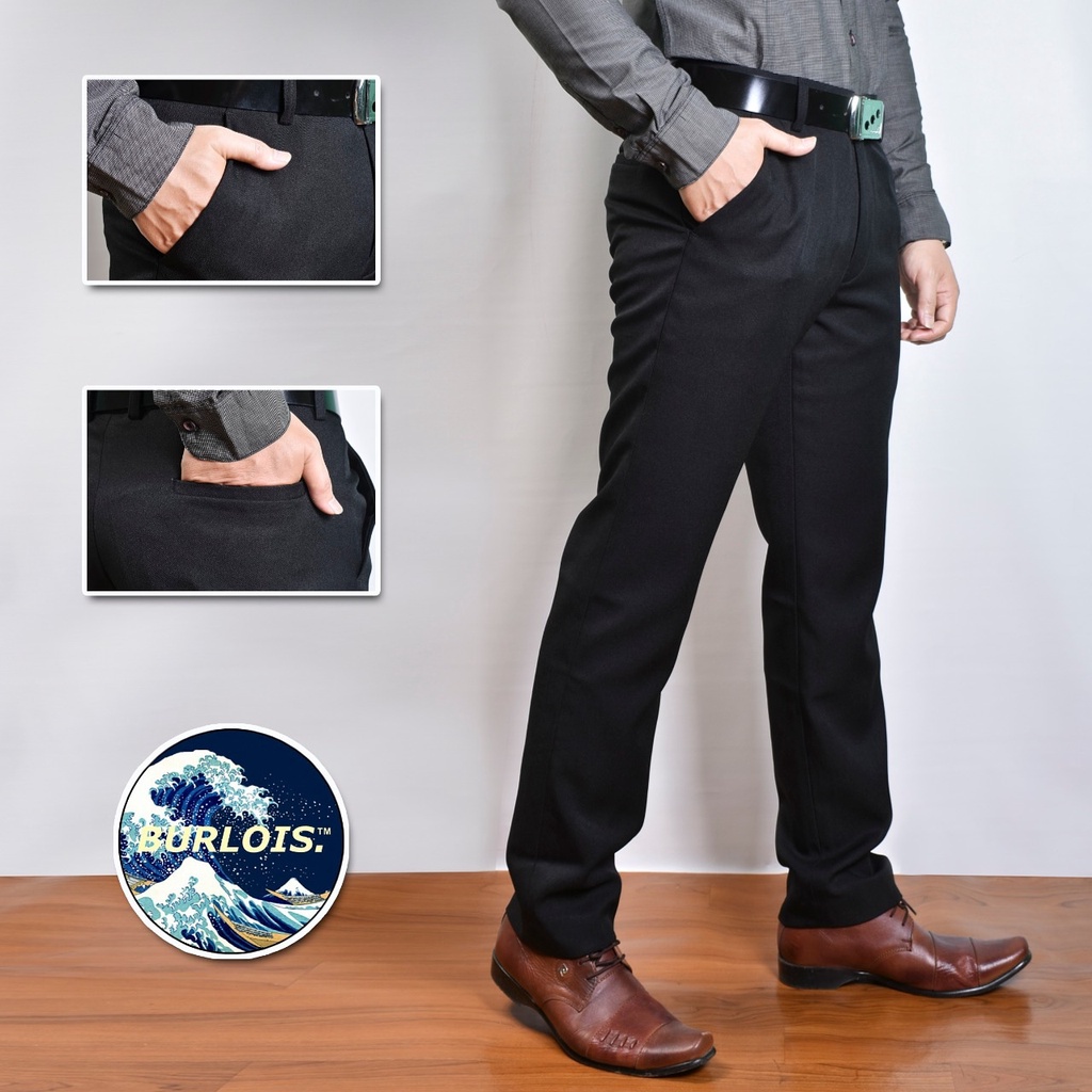 Burlois Store Celana Panjang Kantor Pria Model Slim Fit bahan wool