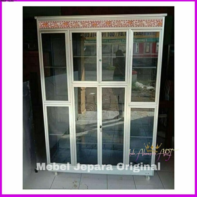 Lemari Rak Piring Minimalis Besar Bahan Kaca Alumunium Modern