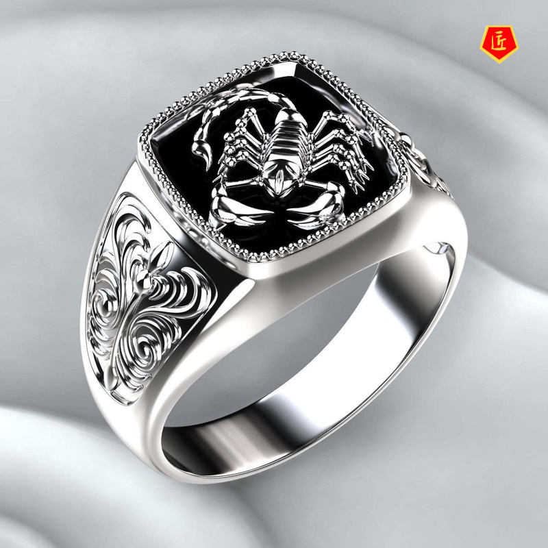 [Ready Stock]Creative Scorpio Embossed Men's Ring 925 Silver