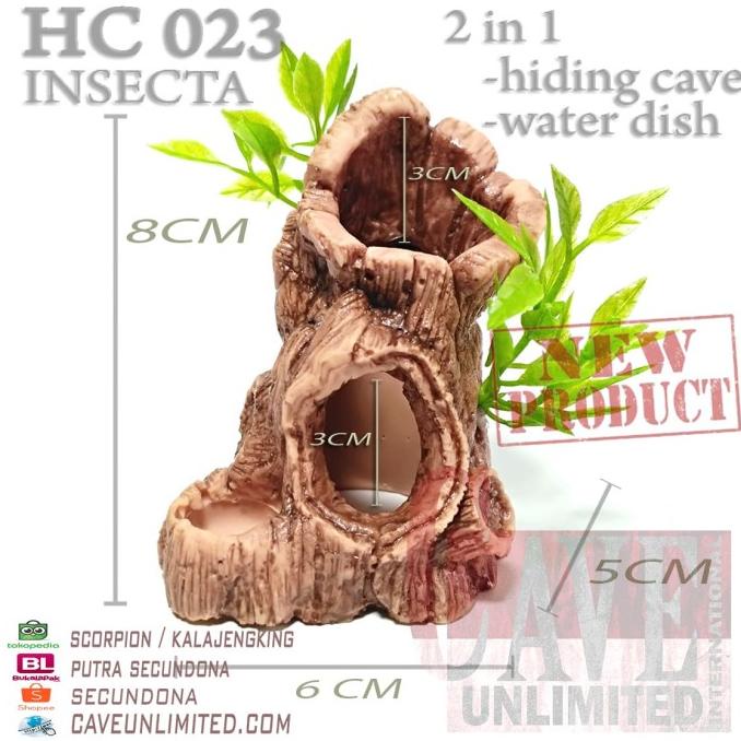BISA BAYAR DITEMPAT HC023 MINI HIDING CAVE WATER DISH POHON KAYU TARANTULA INSECTA - HIDING CAVE