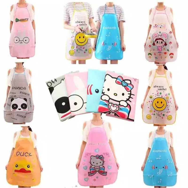 ❤️ Minishop❤️  COD CELEMEK PLASTIK MOTIF KARAKTER ANAK APRON DAPUR MASAK LUCU WATERPROOF ANTIAIR U03