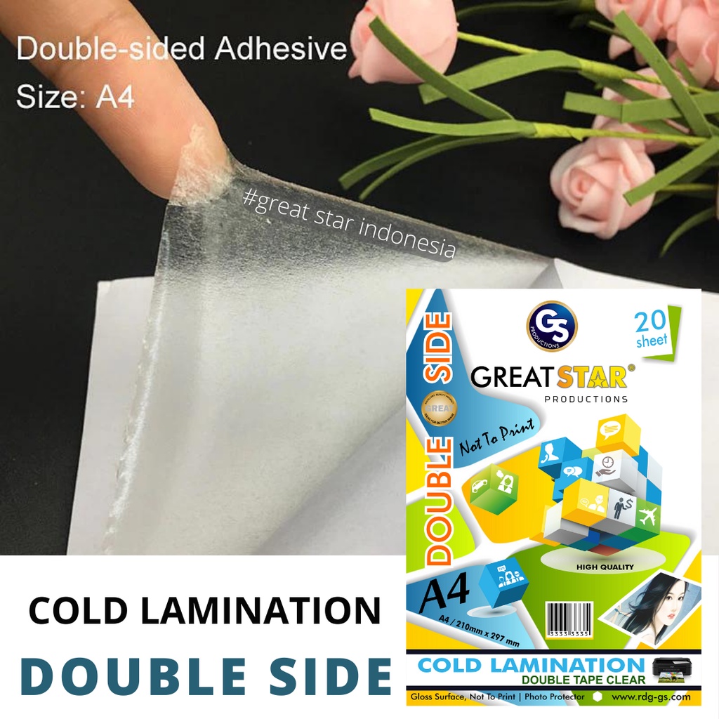 

LAMINASI DOUBLE SIDE /double tape Transparant Double Side Adhesive Clear A4/20