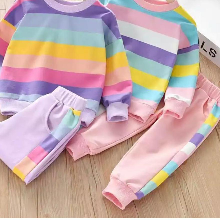 9.9 SALE SETELAN ANAK SWEATER ANAK SETELAN SWEATER MOTIF PELANGI UMUR 1-5 TAHUN SETELAN PEREMPUAN LA
