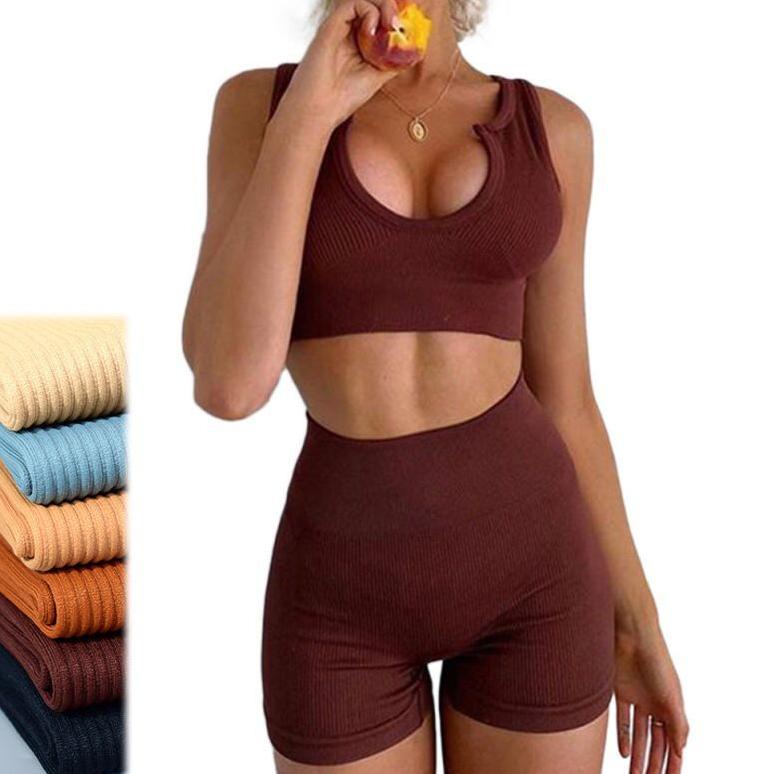 (APK.01Jl22a) Setelan & Crop top set sport bra legging rib knit pakaian dalam yoga gym fitness baju 