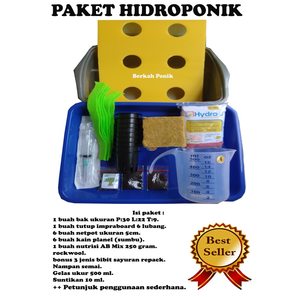 Paket Hidroponik Pemula / Paket Hidroponik Wick System / Paket hidroponik 6 lubang lengkap