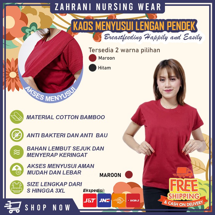 BAJU IBU HAMIL MENYUSUI BUSUI LENGAN PENDEK NURSING WEAR KAOS ATASAN MENYUSUI BUSUI COTTON BAMBOO