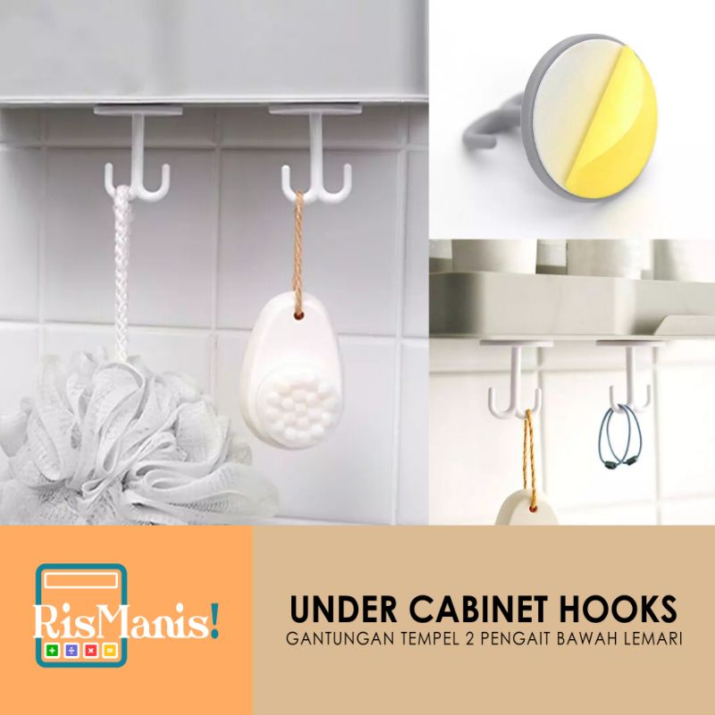 UNDER CABINET HOOKS - Gantungan Tempel Bawah Meja Kerja Hanger 2 Pengait Gantung Laci Lemari Dapur