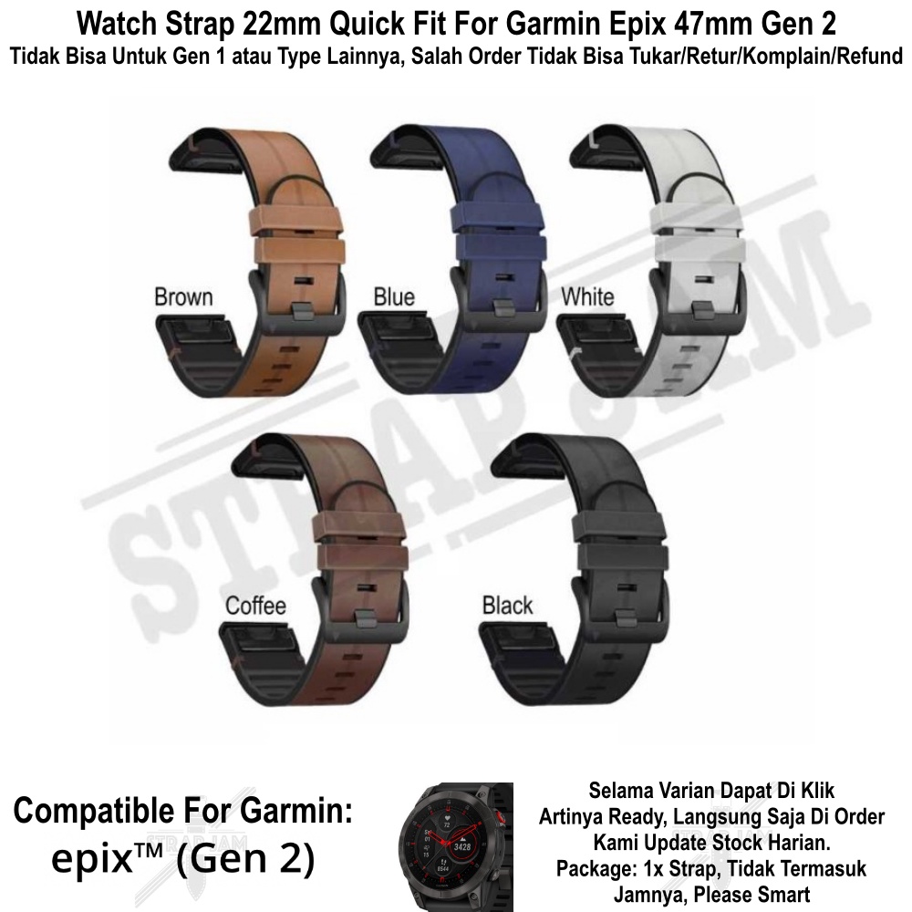 Strap Quick Fit 22mm Khusus Garmin Epix Gen 2 47mm - Tali Jam Hybrid Dual Layer Rubber Leather Kulit