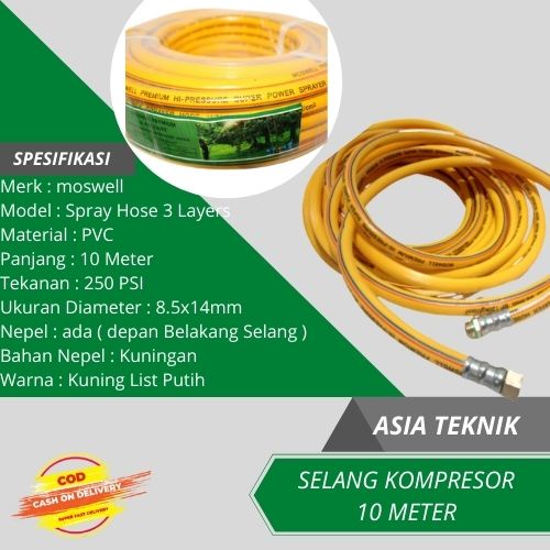 MOSWEEL Spray Hose PVC 10 Meter - Selang Angin Tekanan Tinggi Kompresor