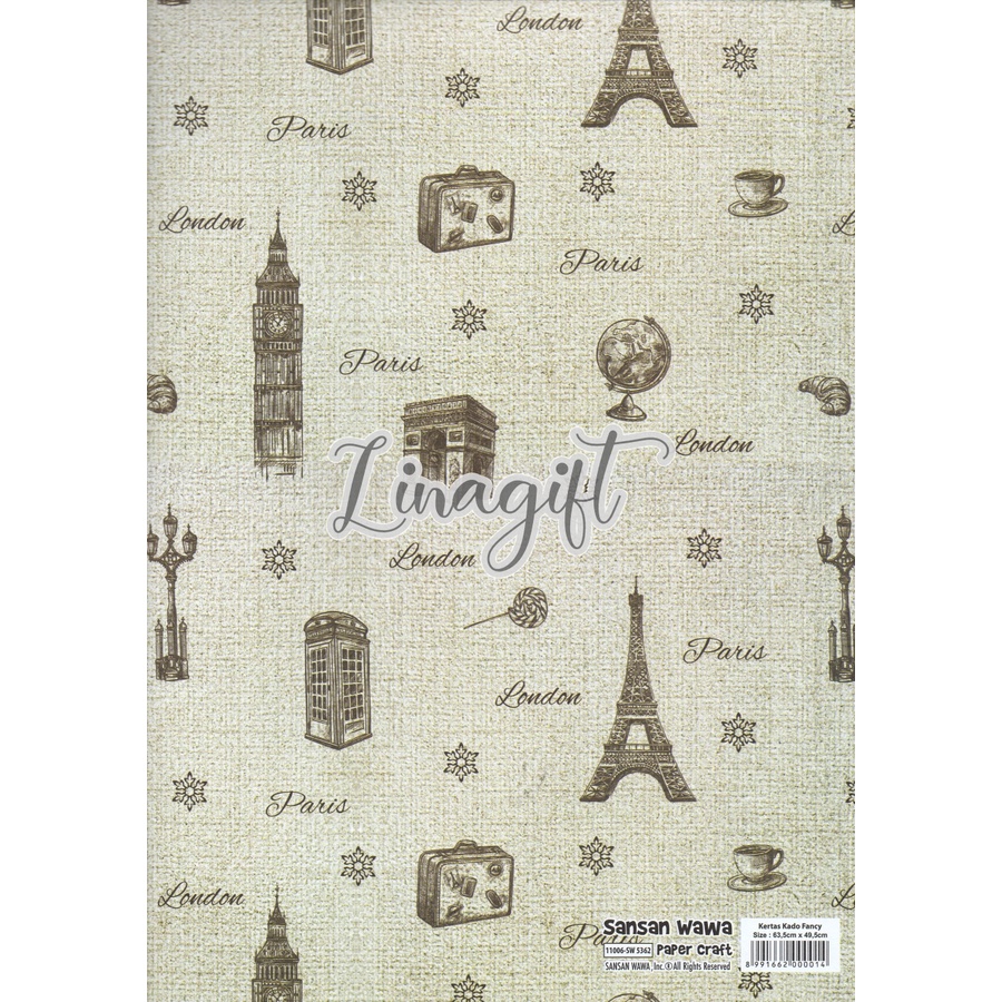 ( 5 Lembar ) PARIS SANWA - KERTAS KADO SANSAN WAWA MENARA EIFFEL - GIFT WRAPPING PAPER DOFF ROMANTIC ROMANCE WEDDING ENGGAGEMENT LOVE NETRAL LAMARAN CLASSIC / PHOTOGRAPHY BACKGROUND