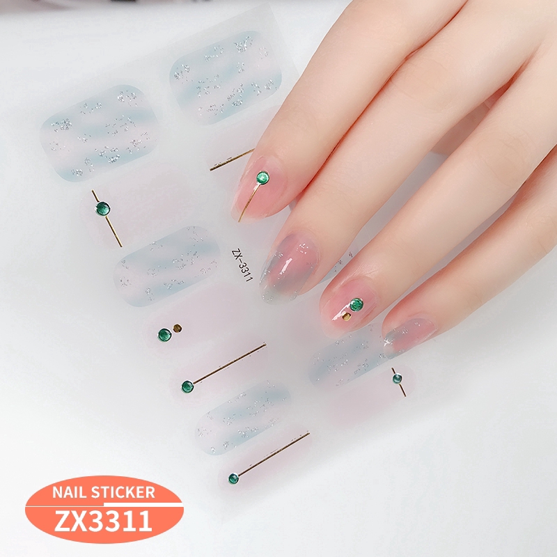 Stiker Kuku 3d Desain Berlian Mutiara Permata Warna Gradasi Laser Untuk Manicure Zx3295-3312