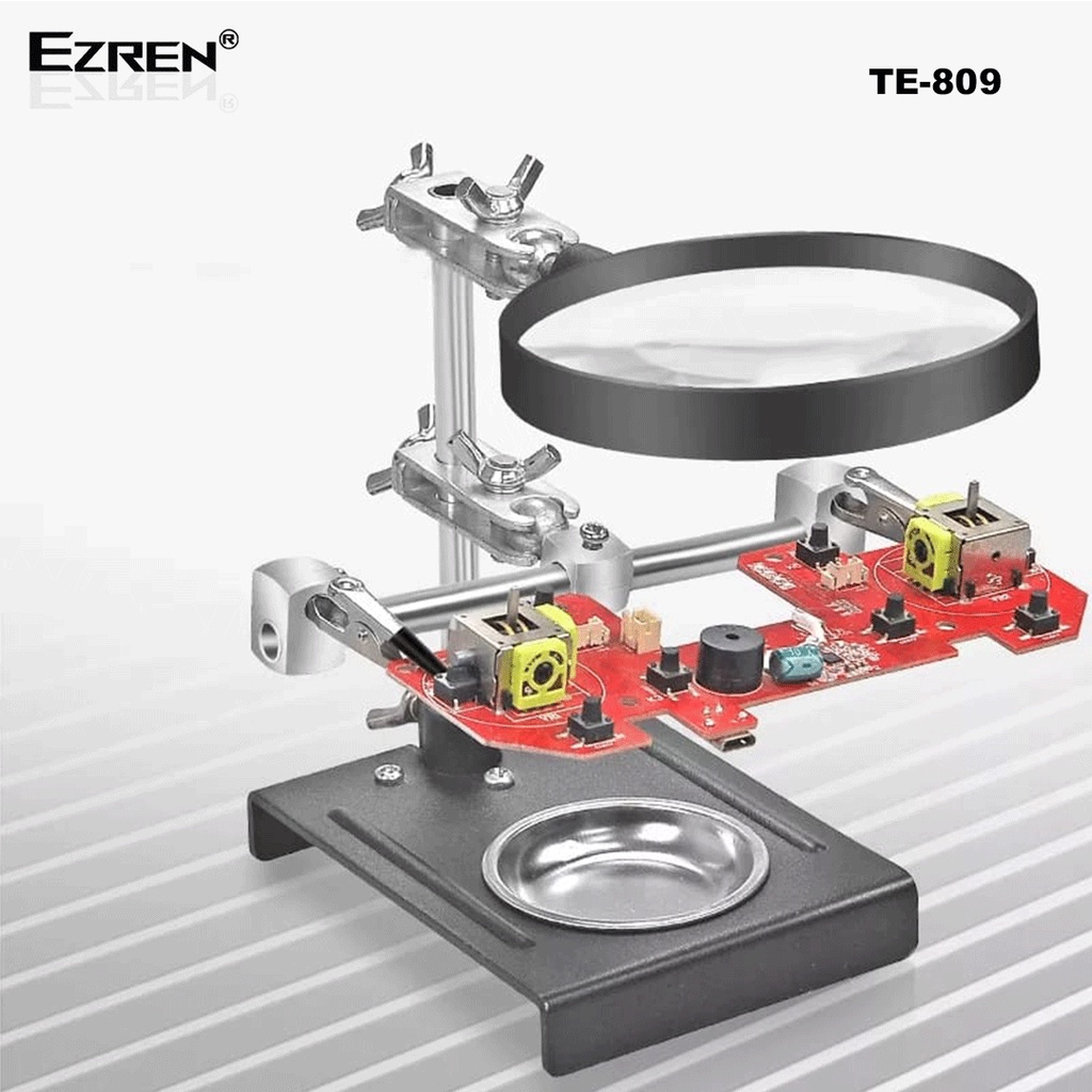 Ezren TE-809 Kaca pembesar Magnifier 5x With Auxiliary Clip Metal+Glas