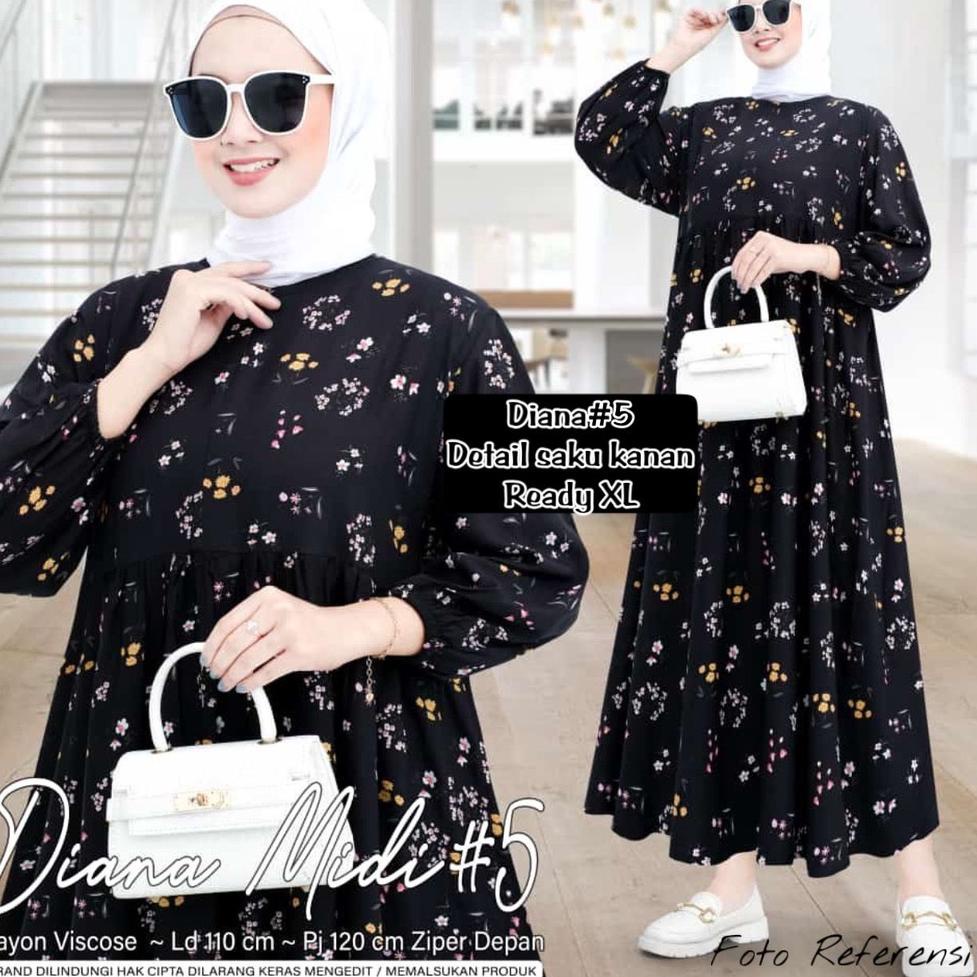 {Tza31au22a} DIANA MIDI DEESS XL XXL - DRESS RAYON VISCOSE MOTIF - DRESS BUSUI - DRESS JUMBO BIG SIZ