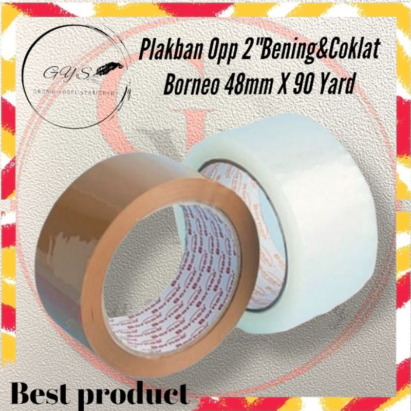 

Plakban Opp 2" Borneo(Pcs/Rol)/Lakban Bening/Coklat 48mmX90Yard/Isolasi Besar/Lakban Kuat