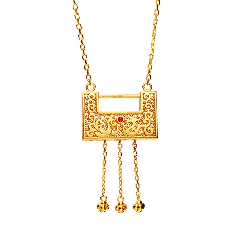 [Ready Stock]Fashion Vintage Gold Plated Lock Pendant Gold Necklace