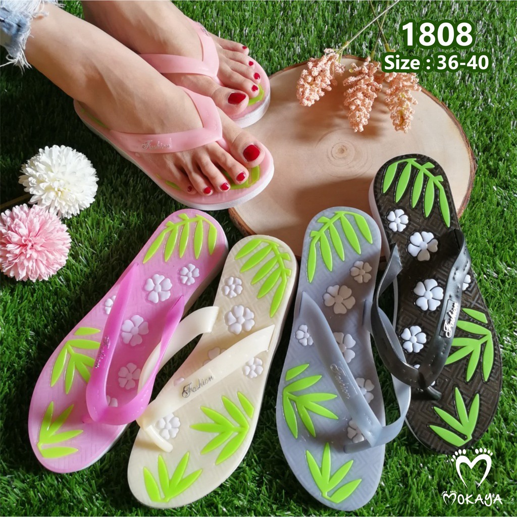 Sendal Jepit Wanita Jelly Motif Daun Bunga Cantik Simple Casual Import Mokaya/ Size 36-40 (1808)