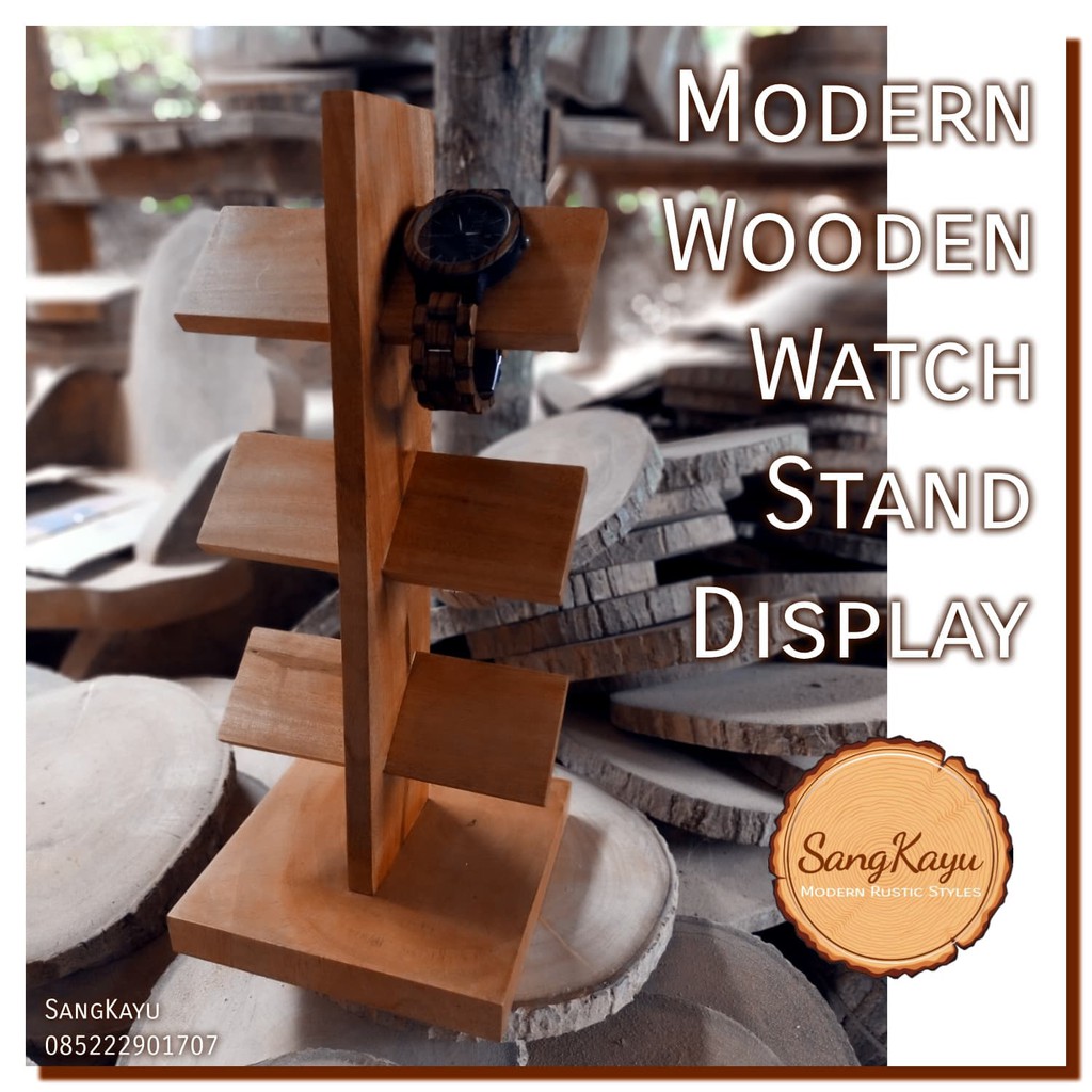 Pajangan display jam tangan 3 tier wooden watch display stand storage