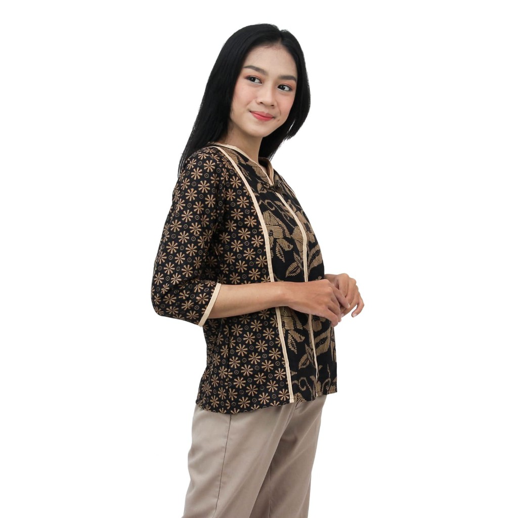 Atasan Batik Wanita Blouse Batik Dua Putri  S-M-L-XL-XXL-3L-4L-5L  Daun Kembar