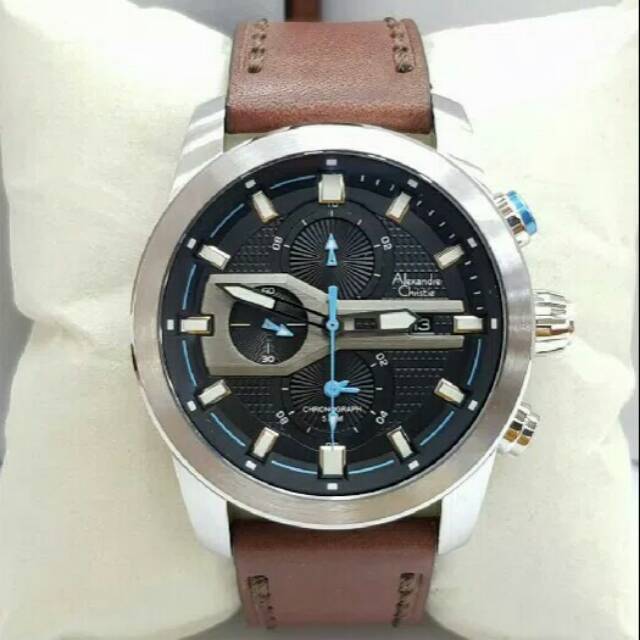 JAM TANGAN PRIA ALEXANDRE CHRISTIE COWOK SILVER BLACK TALI KULIT BROWN AC 6270 HITAM COKLAT ORIGINAL