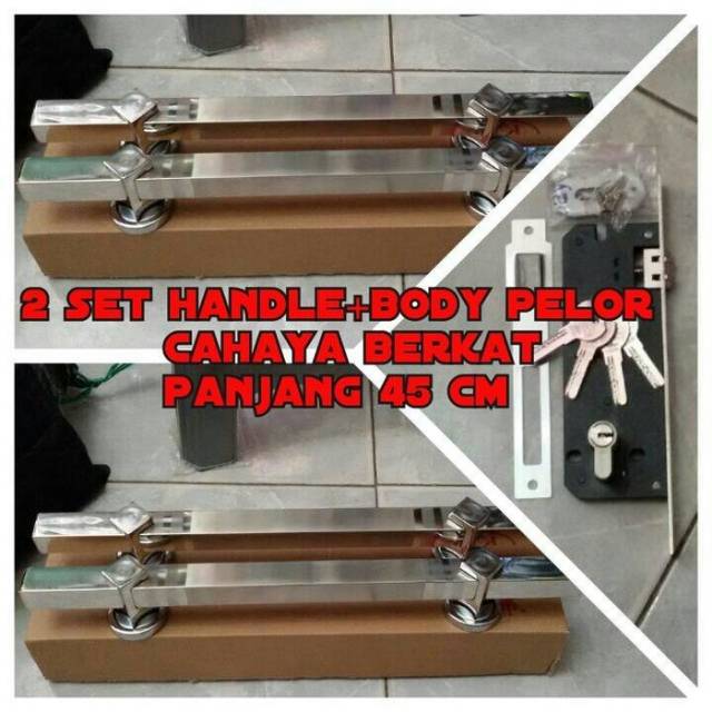 Handle pintu stainless 45cm 2set+kunci pelor