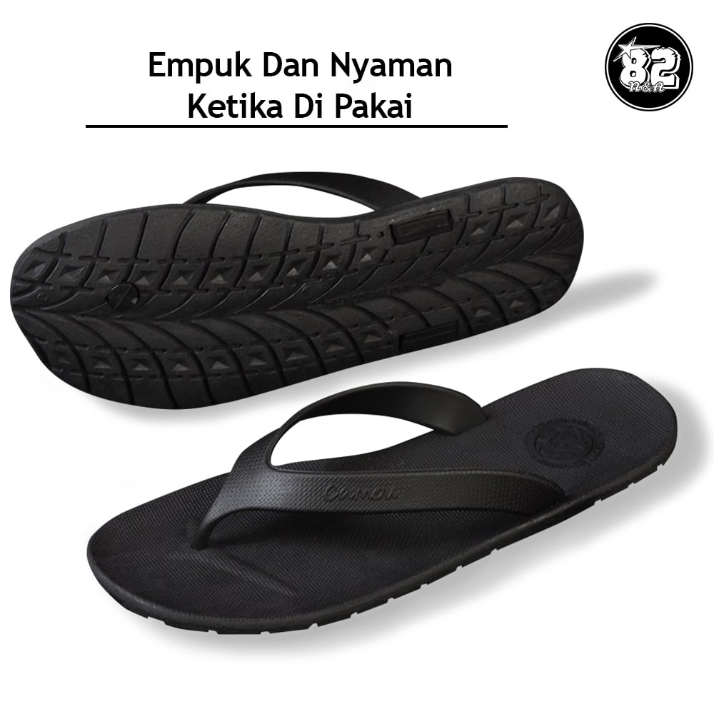 CAMOU Sandal Jepit Pria Sendal Flip Flop Tali Wr Jetblack Bahan Full Karet Anti Licin Tersedia Ukuran 39-40