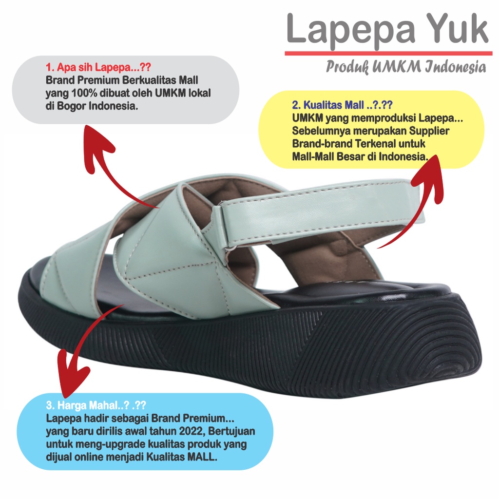 LAPEPA YUK -  Sepatu Sandal Wanita Wedges JOVITA Model Ban dua Tali Strap belakang Hak Tinggi Spatu Sendal Gunung Cewek  Size 36 37 38 39 40 41 Warna MINT Green Hijau Sage Cewe Kekinian Premium Terbaru Shoes Ori Original Mall Official Store Promo