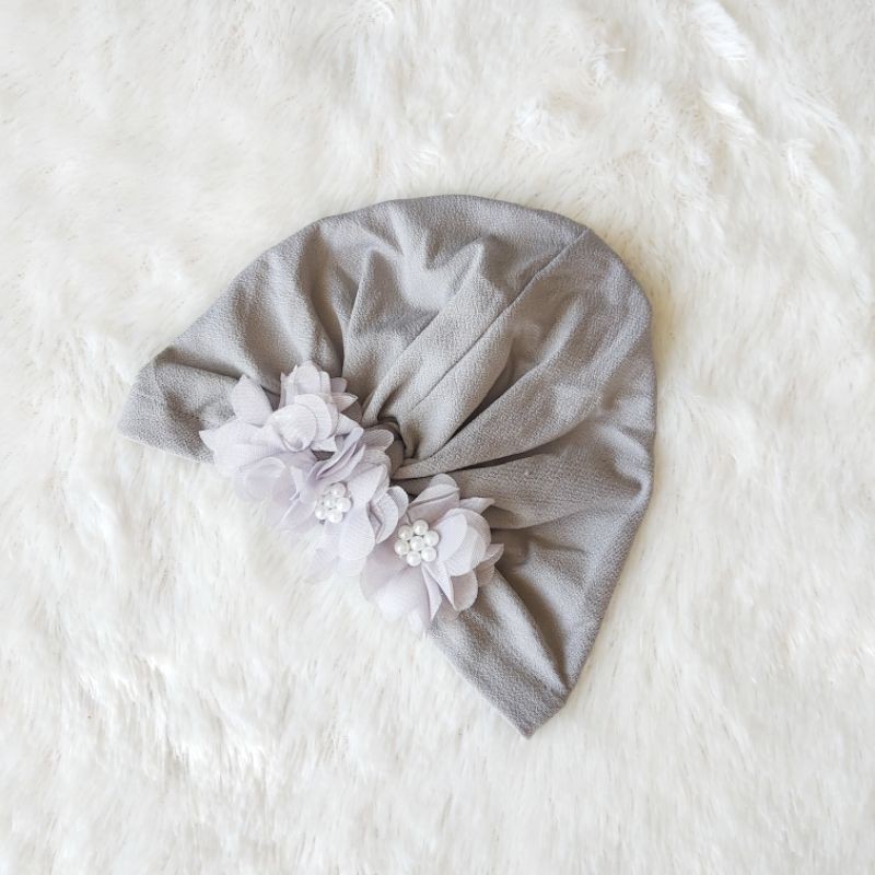 Turban Bayi 0-3th Bunga Besar - Bandana bayi - Kerudung Anak Bayi-Abu
