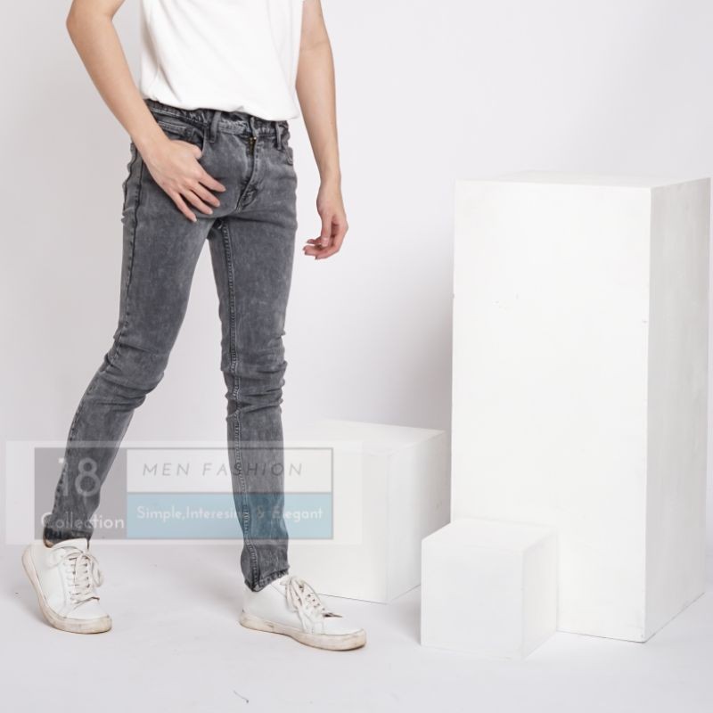 [PREMIUM] Celana Jeans Pria Panjang Acid Grey