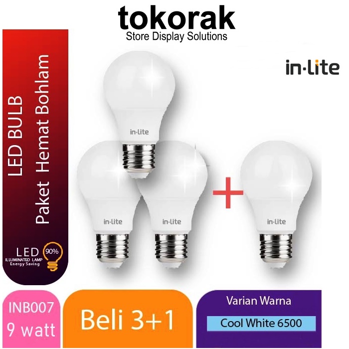 LAMPU BULB IN-LITE 3 GRATIS 1 PUTIH - PAKET BOHLAM LED 5 7 9 11 12 WATT