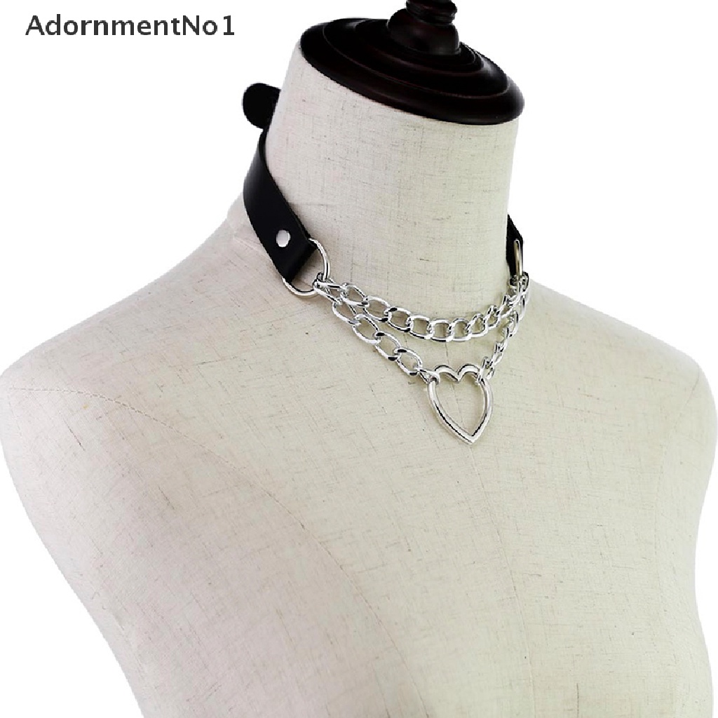 (AdornmentNo1) Kalung Choker Bahan Kulit Imitasi Dengan Liontin Bentuk Hati Model Gothic / Punk Untuk Wanita