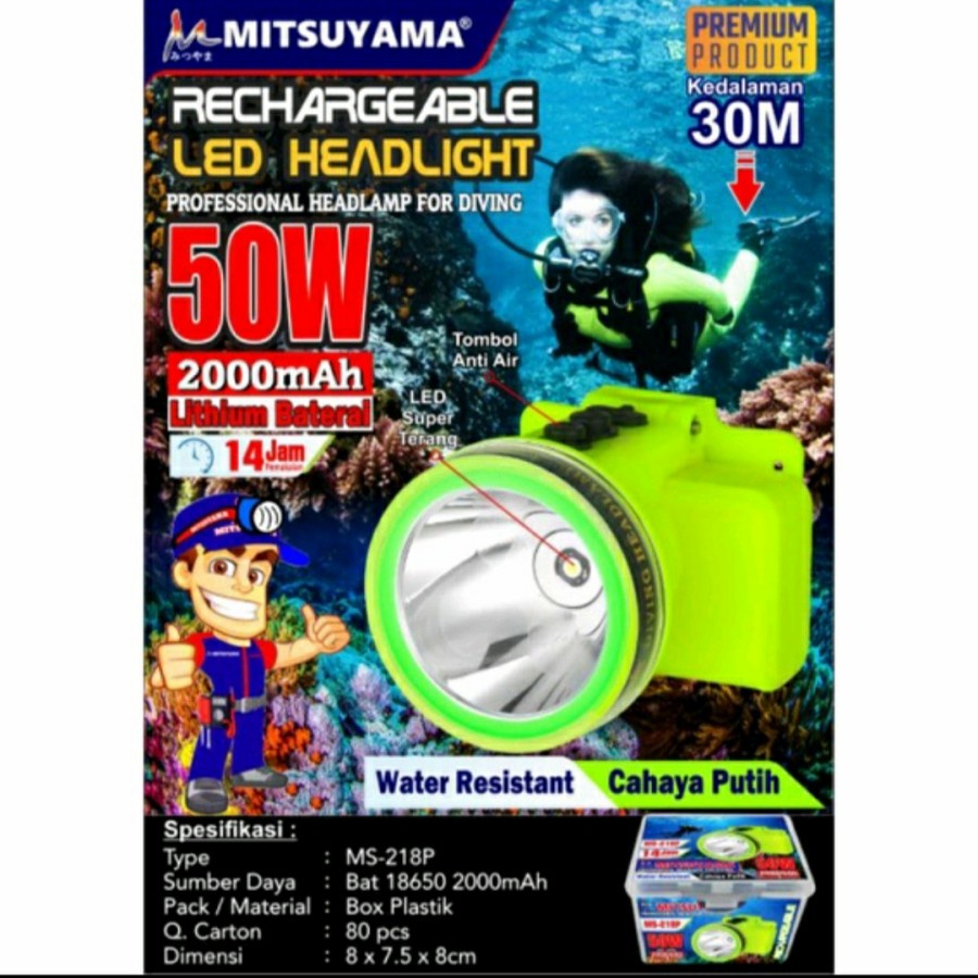 COD Senter Kepala SELAM/Diving 50 WATT Mitsuyama MS-218P CAHAYA PUTIH 50 WATT SUPER TERANG