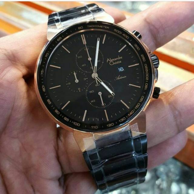 ALEXANDRE CHRISTIE AC6462 BLACK ROSEGOLD JAM TANGAN PRIA ORIGINAL