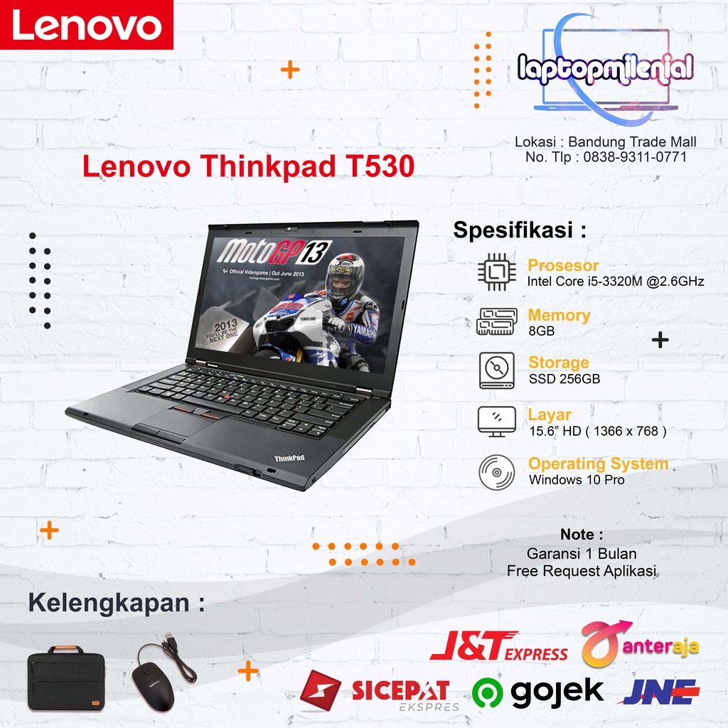 Lenovo Thinkpad T530 Intel Core i5-3320M RAM 8GB SSD 256GB 15&quot; Win 10 Ori