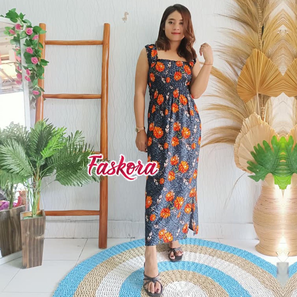 Dress Wanita Tanpa Lengan Polos Panjang Lily / Casual Dress Wanita Murah / Dress Motif Bunga Kecil