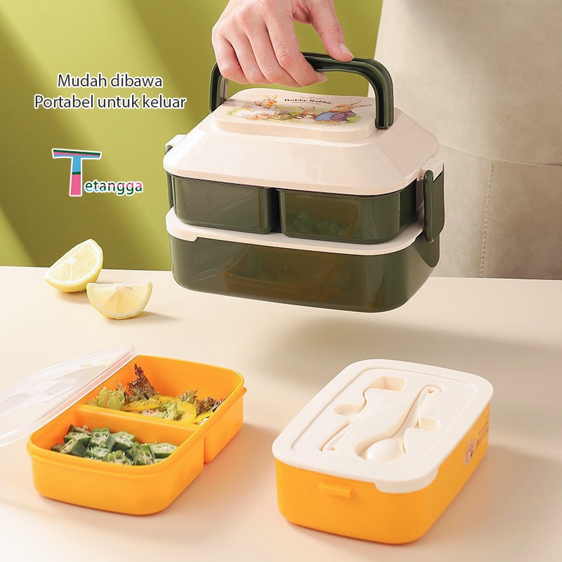 2 LAYER LUNCH BOX SEKAT KOTAK BEKAL MAKAN LUNCH BOX BAHAN SERAT GANDUM MAKAN ANAK