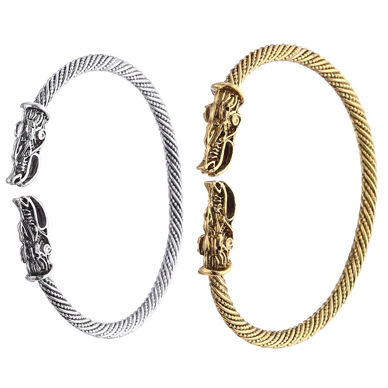 [Z H Perhiasan] Hip Hop Rock Retro Viking Fashion Pria Serigala Kepala Gelang Pesta Perhiasan Aksesoris