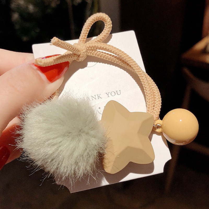 MURMURE.ID | IKAT RAMBUT KOREA SIMPLE MODEL POMPOM BINTANG KARET TALI RAMBUT WANITA HA070 HA071-BINTANG - KUNING