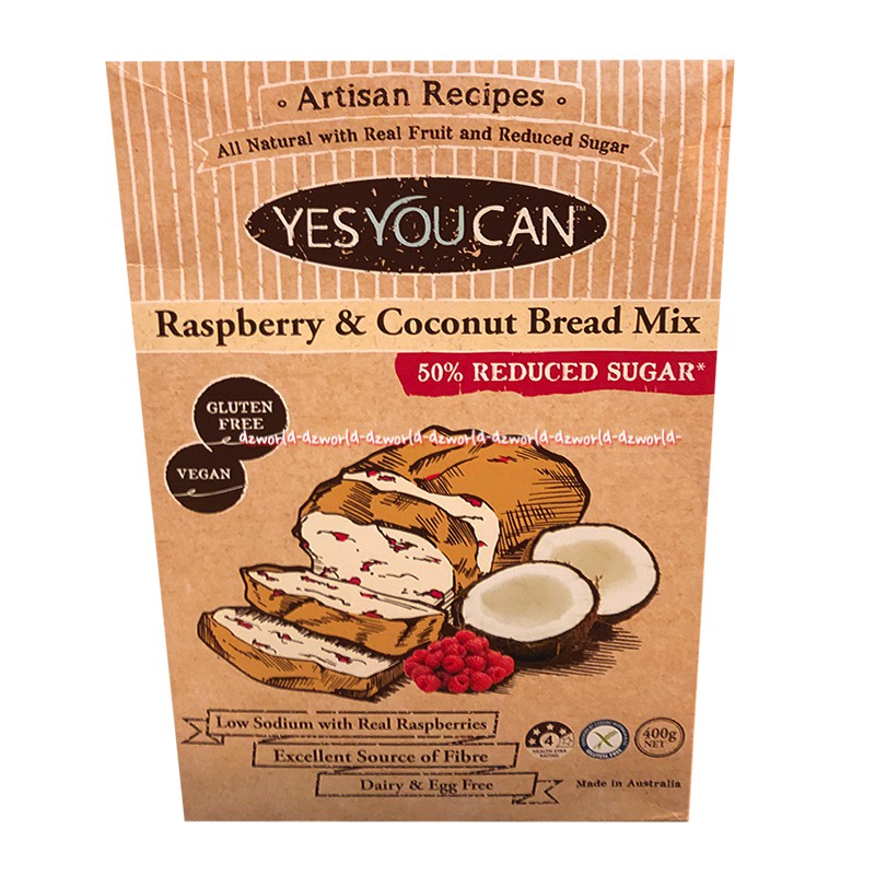 Yes You Can Raspberry &amp; Coconut Bread 400gr Tepung Premiks Rendah Gula Yesyoucan Tepung Instan Rasberi Kelapa