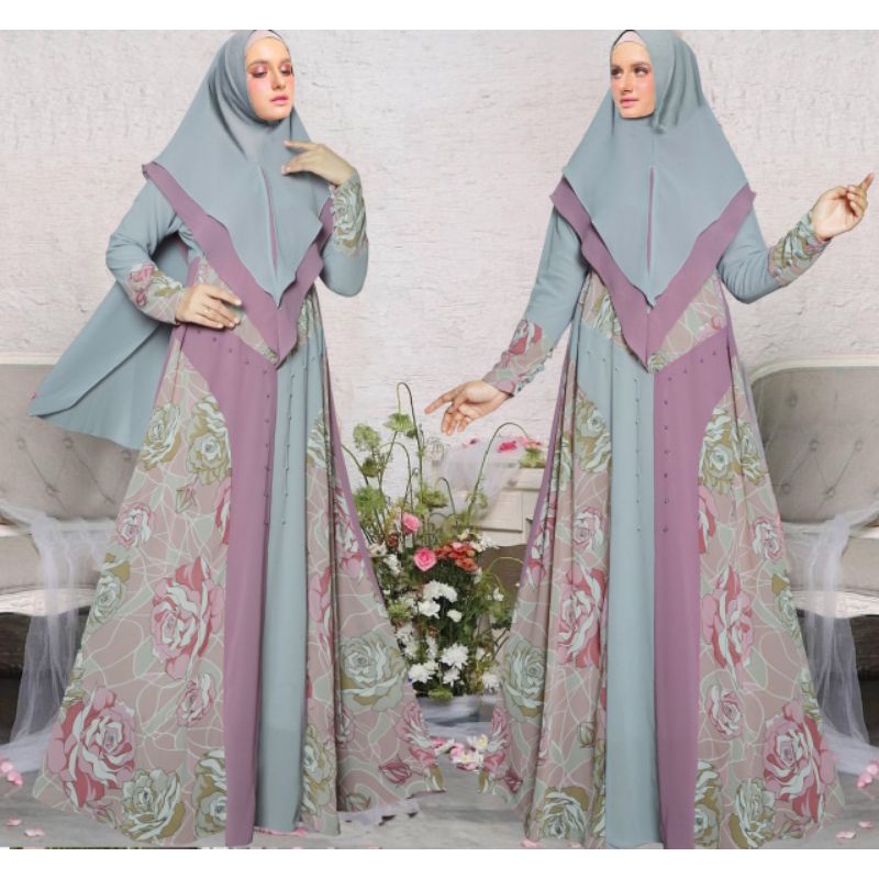COD REALPICT GAMIS SYARI SET KHIMAR/HIJAB CERUTY BABYDOLL MOTIF PREMIUM HARGA TERMURAH