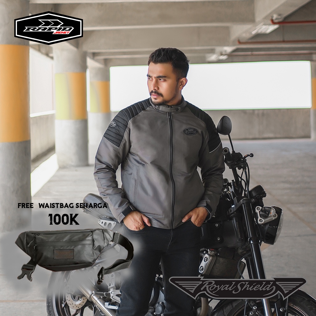 Jaket motor touring premium RAPID ROYALSHIELD vintage jacket reflektif, berventilasi, anti air dan anti angin dengan design vintage dan full bordir