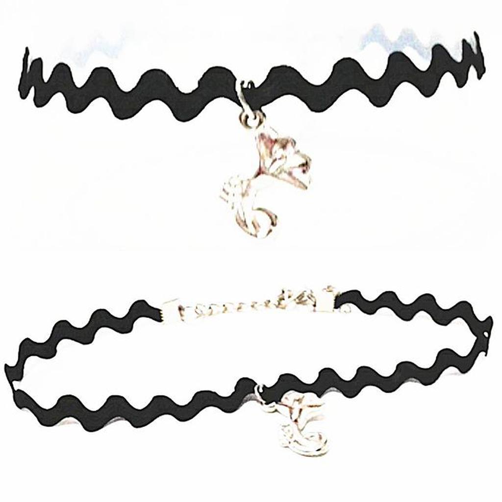 Zigzag Choker Necklace Silver Hibiscus Flower | Kalung Handmade