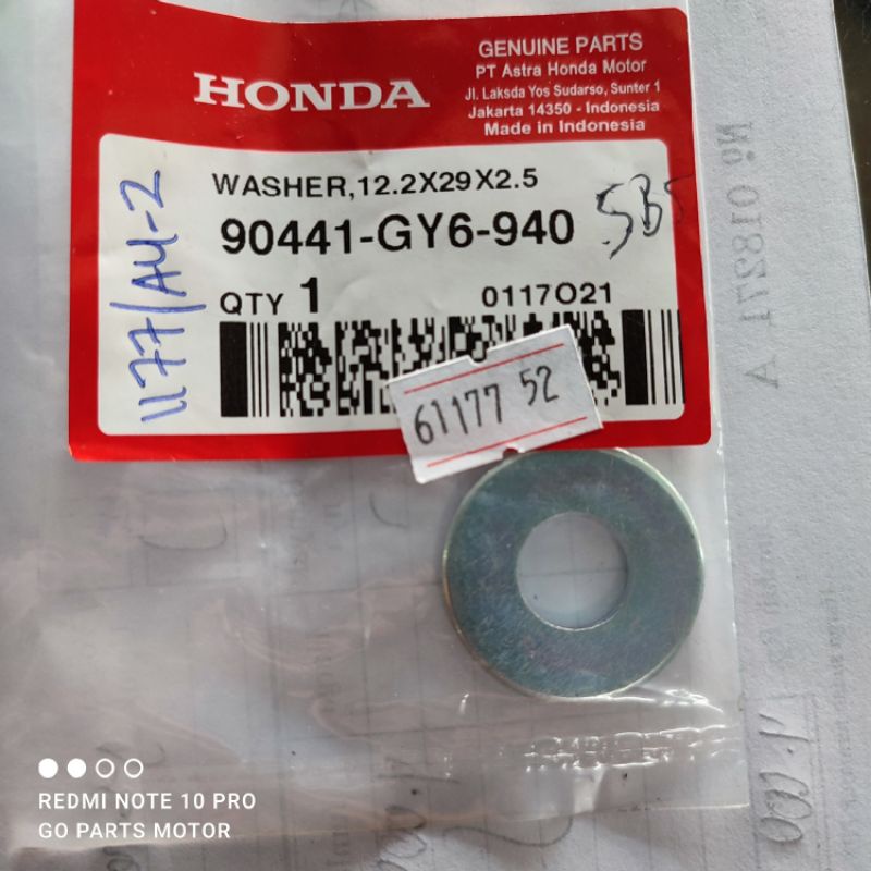 90441-GY6-940 Washer 12.2 x 29 x 2.5 Reng Ring Mangkok Kopling Ganda Honda Vario Beat