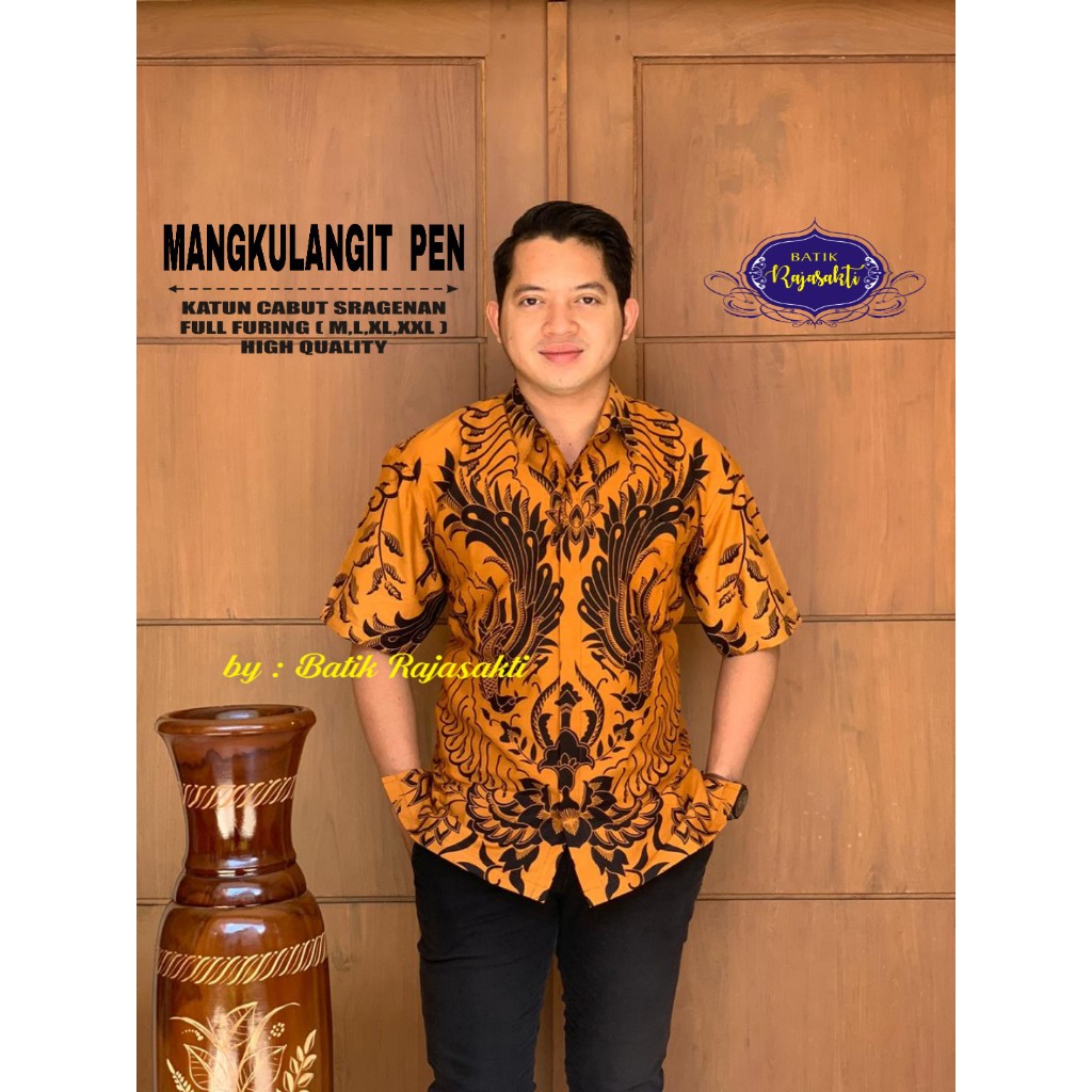 MANGKULANGIT2 Baju Kemeja Batik Pria Lengan Pendek PREMIUM  FULL FURING Rajasakti