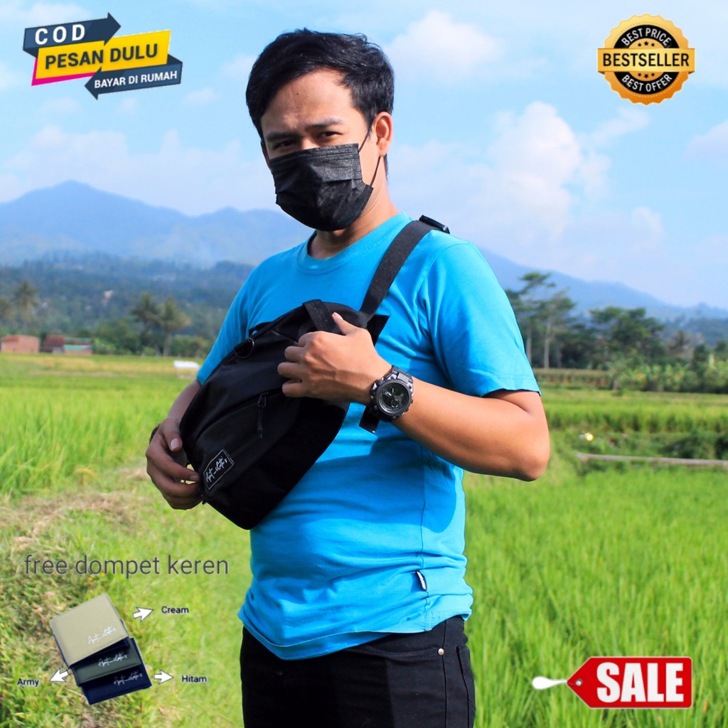 AMT_CLOTH'S  WAISTBAG HITAM BAHAN KOMBINASI CONDURA / BIMO FREE DOMPET KEREN