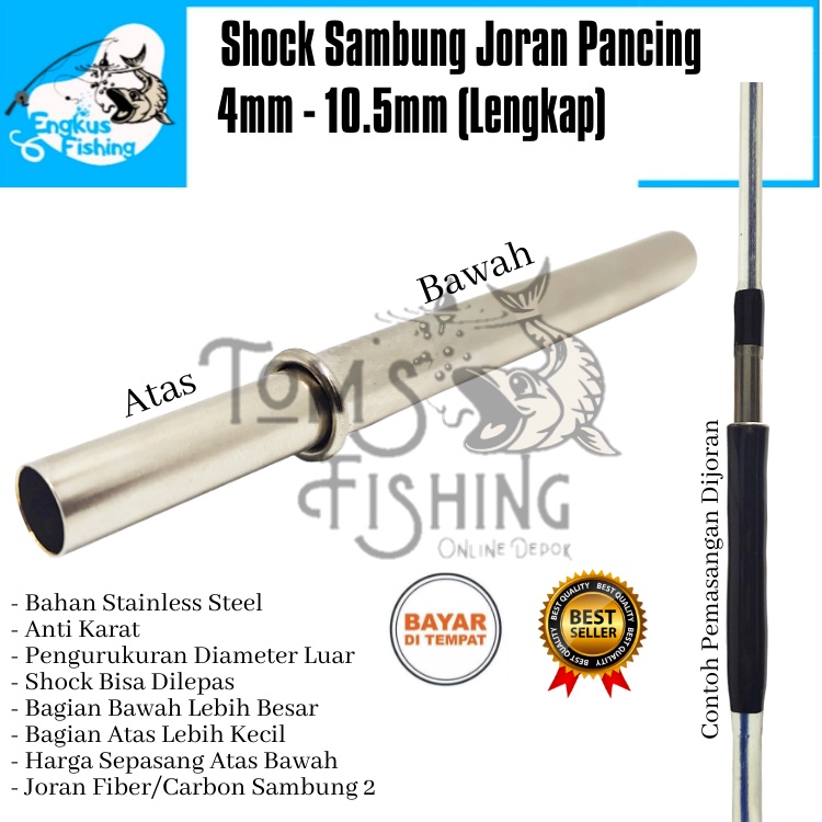 Shock Sok Sambung Joran Fiber / Carbon Stainless Steel (3.5mm - 10mm) Sepasang Anti Karat - Engkus Fishing